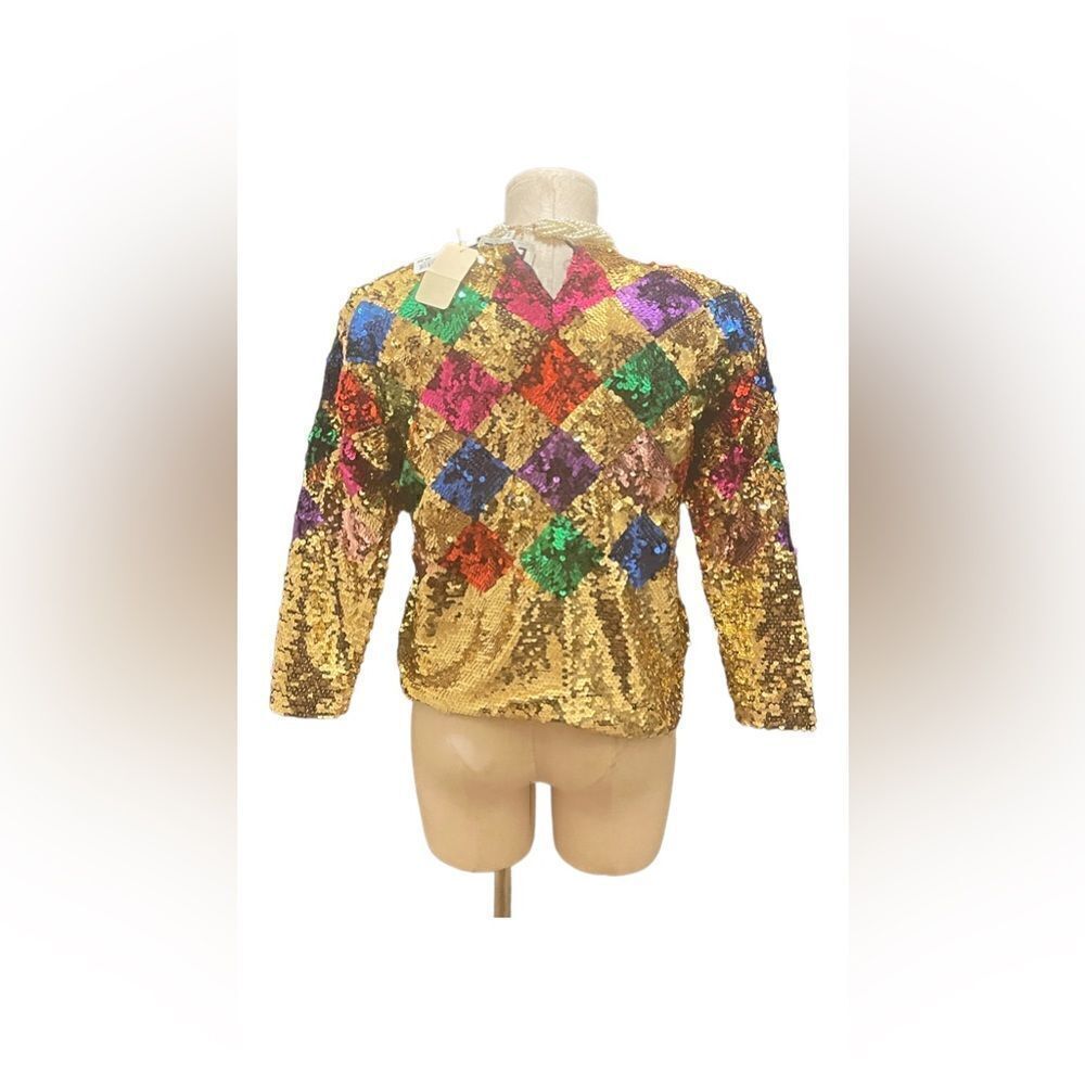 Sparkle & Shine: Colorful Vintage Silk Sequin Blouse - Picture 3 of 3